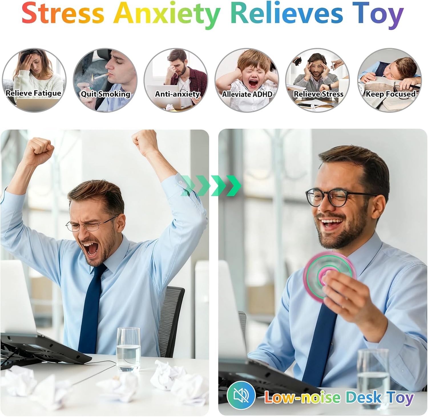 Glowing Fidget Spinner, Metal Silent Durable Light Up Fidgets Toys, 3-8 Min Spins Time, EDC ADHD Stress Anxiety Relieves Office Cool Desk Toy