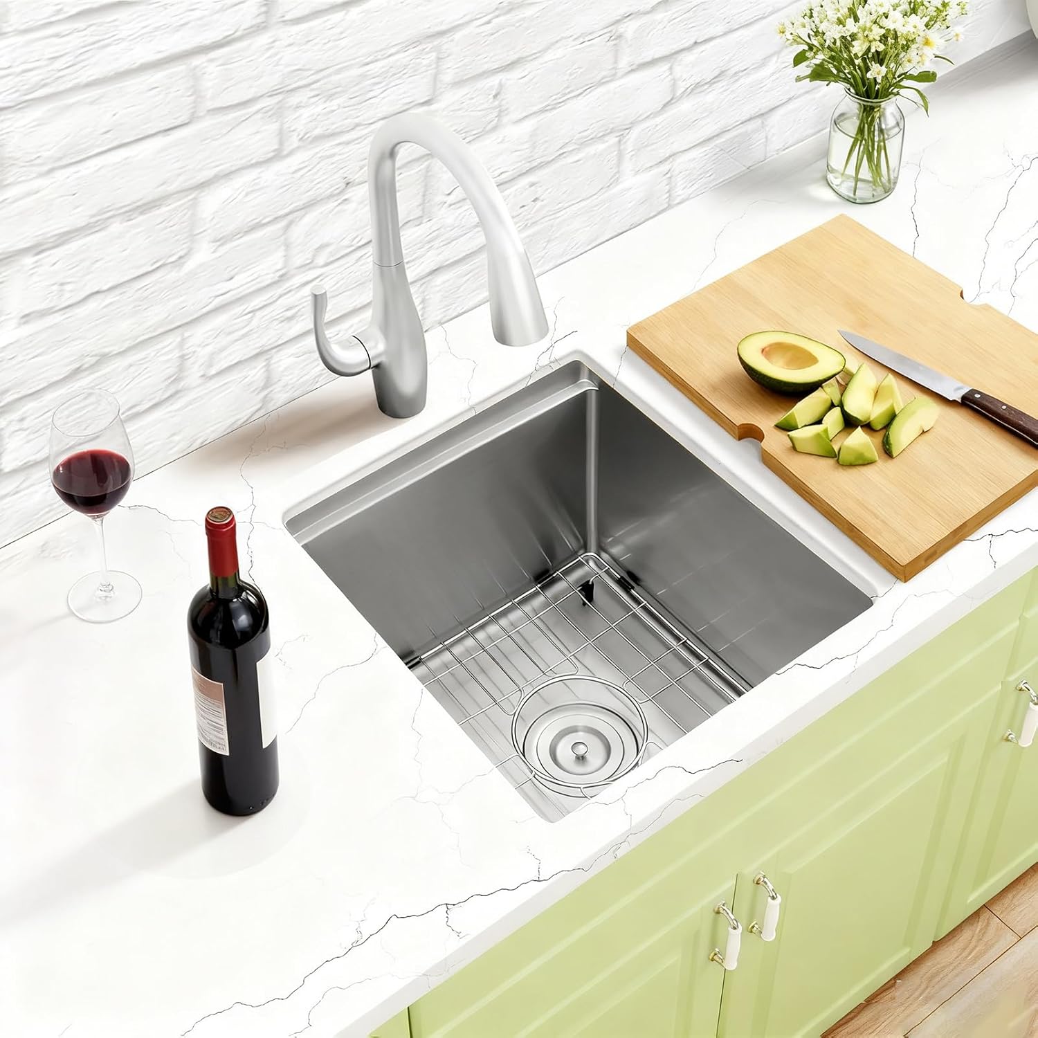 Undermount Bar Sink, 16 Gauge 304S Stainless Steel Workstaion Sink with Accessories, 15" x 17" x 10" Small Kitchen SinkS for Outdoor, RV,Prep Sink, Bathroom and Wet Bar