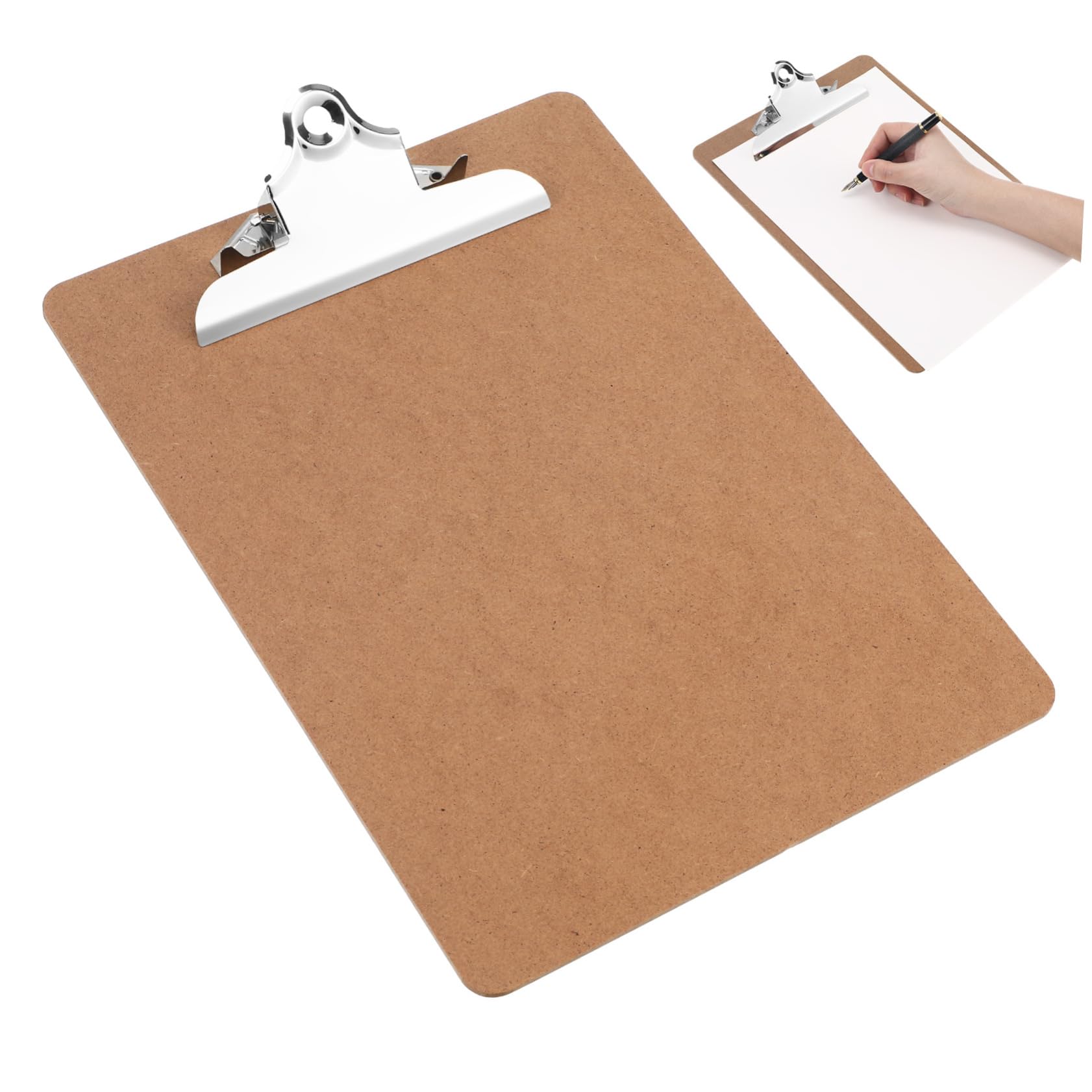 Portablocco Pinza in Mdf Marrone, 6 Pezzi, Supporto Rigido per Scrittura, Adatto a Scuola e Schizzi