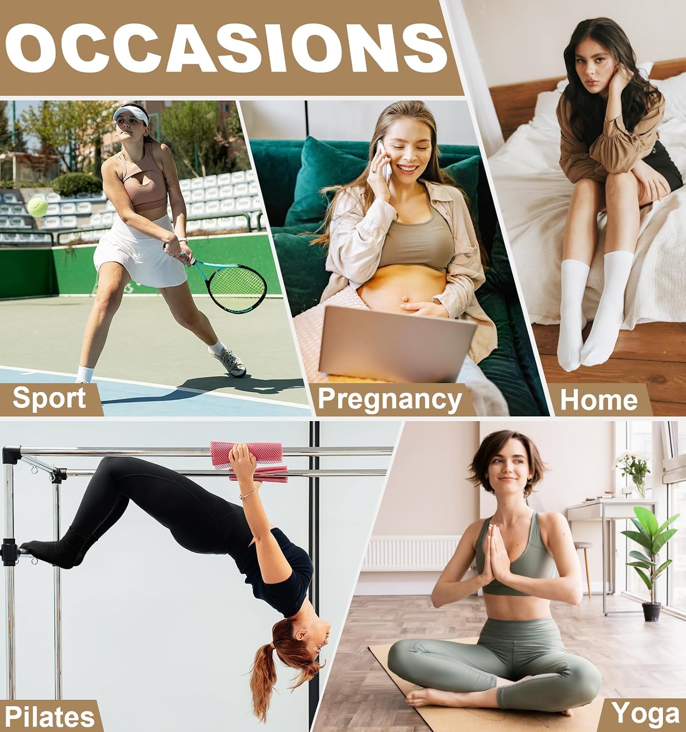Pilates Socks with Grips for Women Yoga Crew Non Slip Barre Hospital Socks Gym Workout