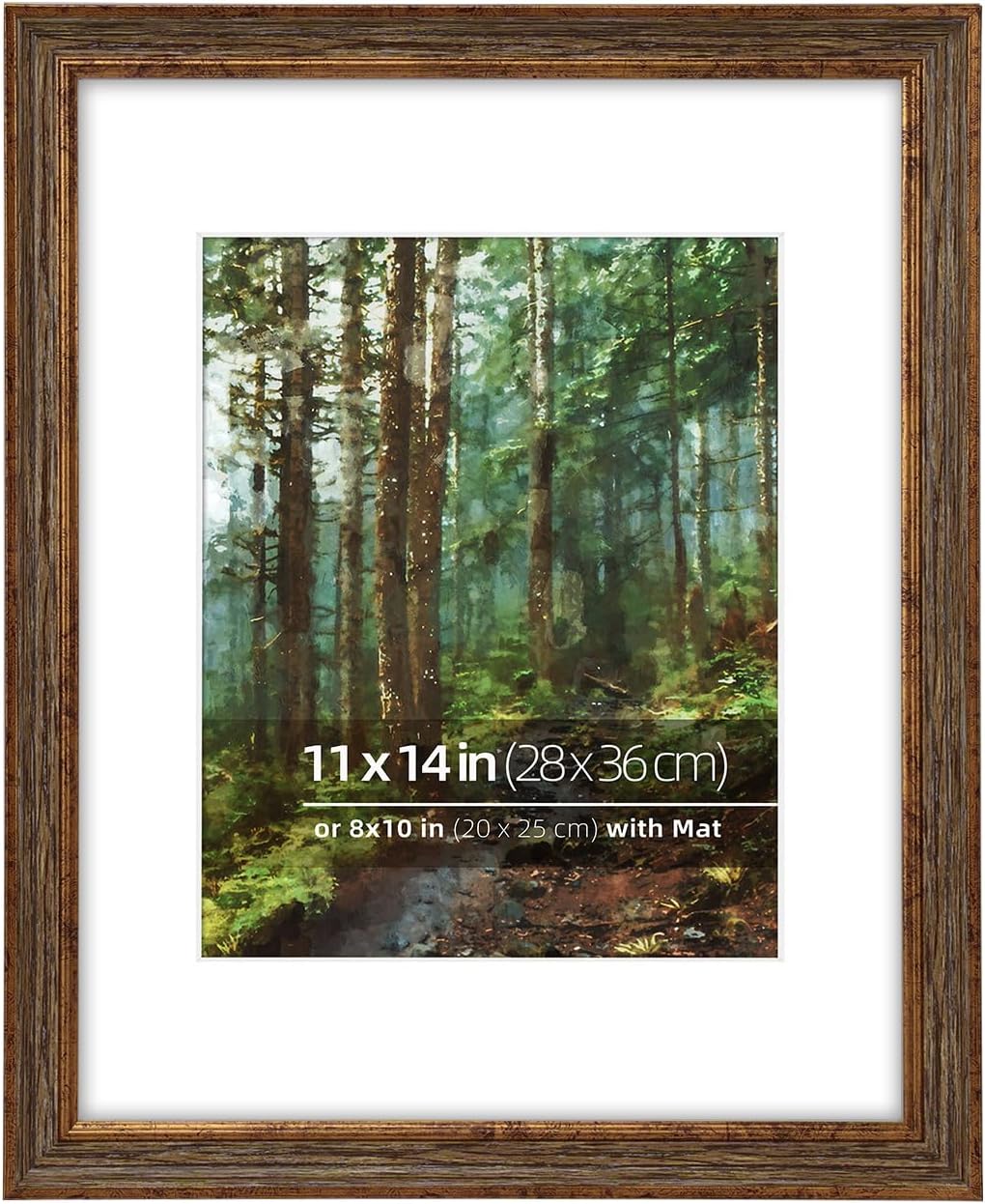 11x14 in 2 Pack Brown and Rustic Bronze Border Trim Ornate Vintage Picture Frame, Matted for 8x10 inches Photos, Real Glass Protection