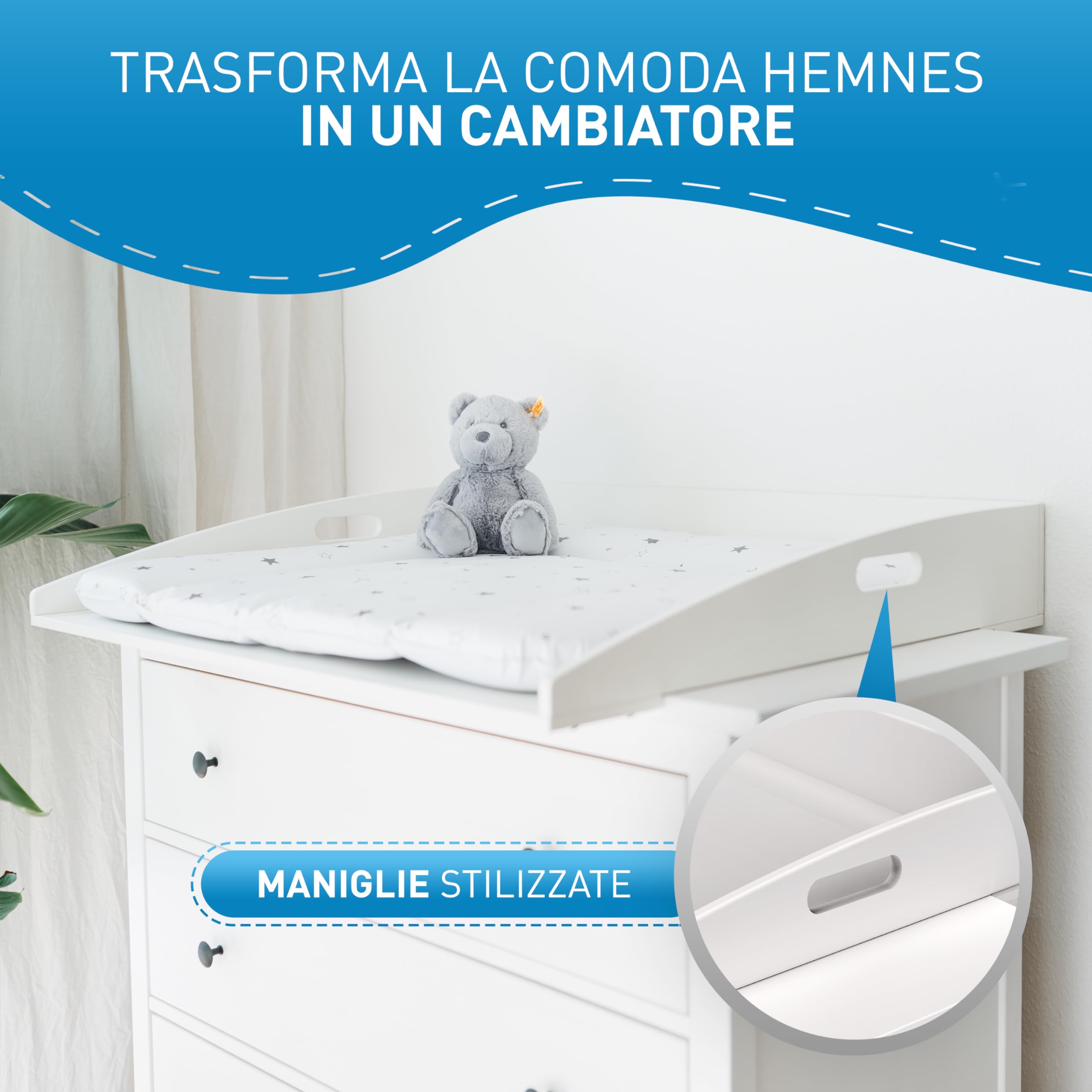 Fasciatoio Hemnes FLIPLINE HappyBaby Bianco 85x75x13 cm 2 Livelli di Sicurezza