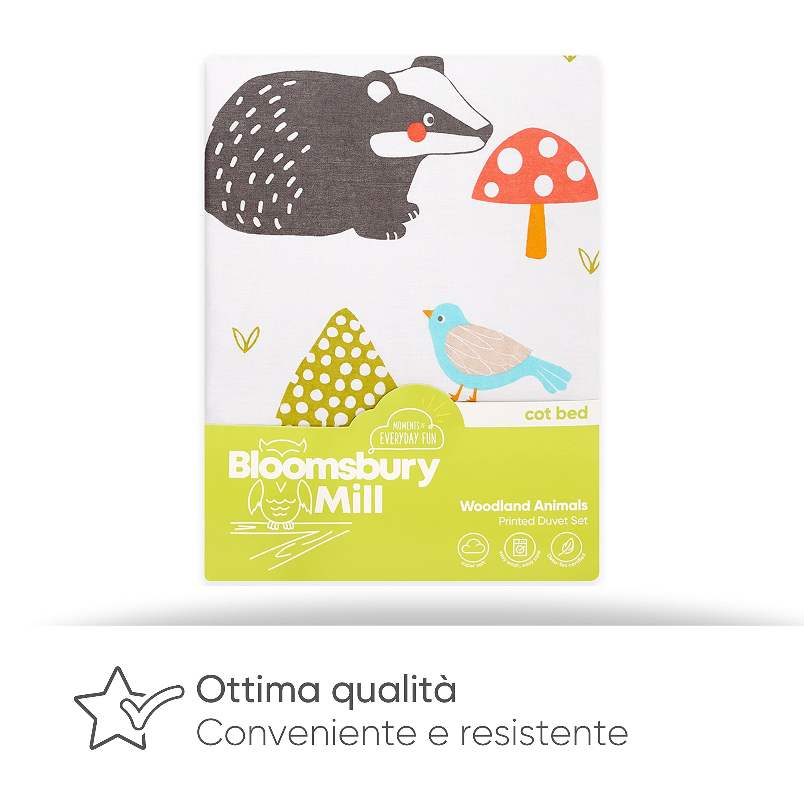 Bloomsbury Mill - Set biancheria da letto per bambini - Animali del Bosco – Set Copripiumino Lettino e federa per Ragazzi e Ragazee - Lenzuola Culla per junior e bambino 120 x 150cm