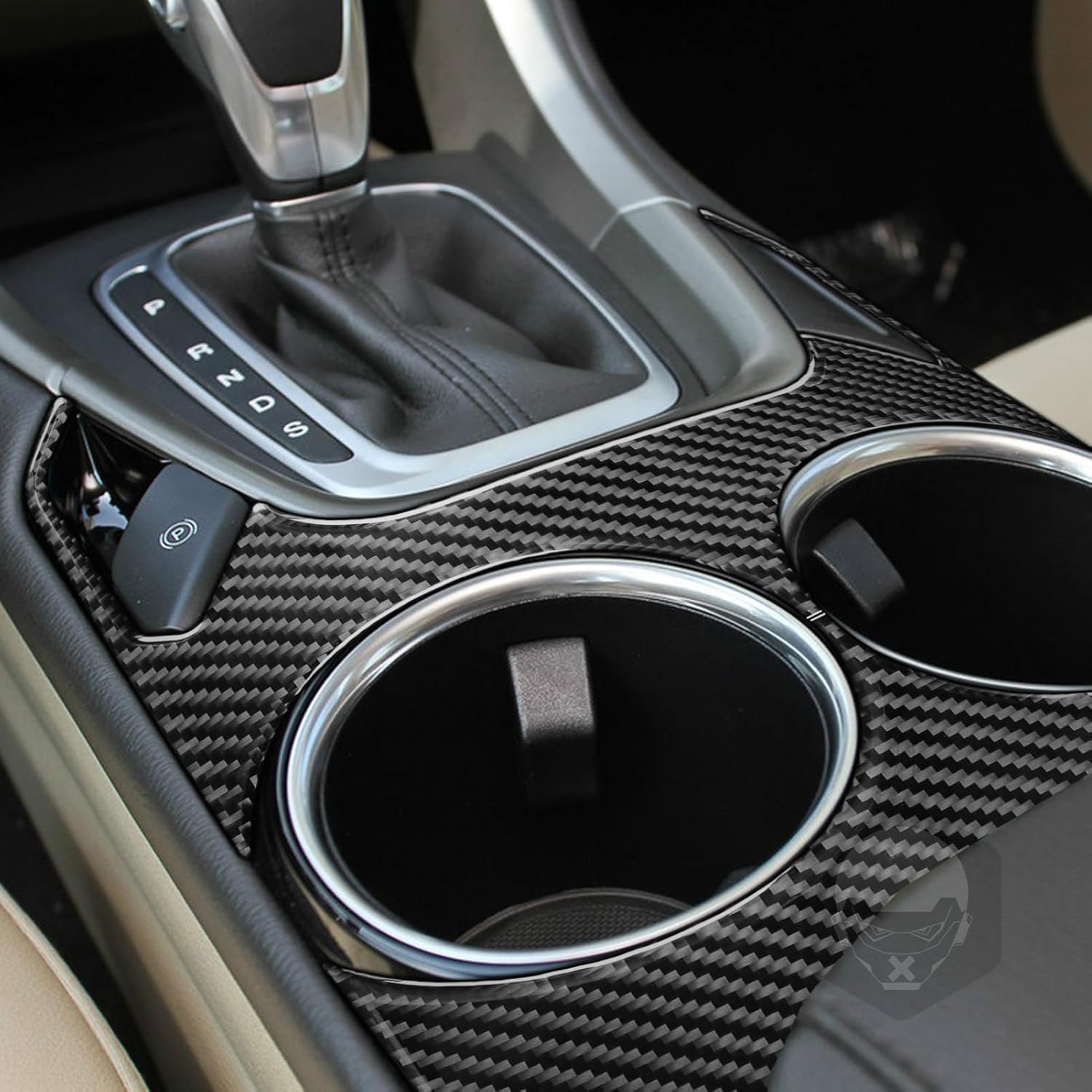 Real Bright Soft Carbon Fiber Car Center Console Cup Holder Panel Surround Frame Trim ​​Sticker Compatible with Ford Mondeo/Fusion 2013 2014 2015 2016 Auto Interior Accessories Black-Type A