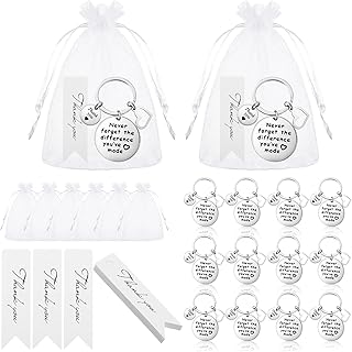 12 Set Employee Appreciation Gifts Thank You Gifts Include Never Forget the Difference You've Made Keychains Drawstring Organza Bags Thank You Gift Tags (White)