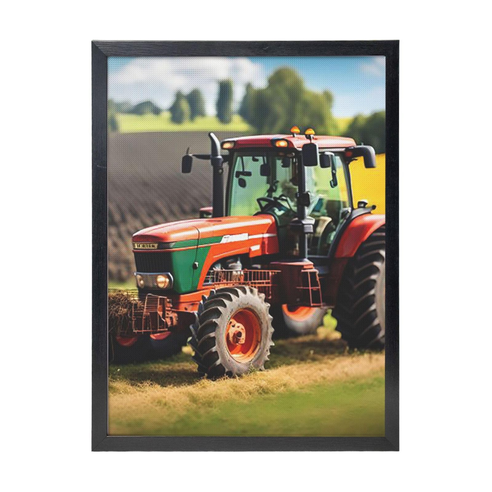 Framed Wall Art - Decorative Canvas Painting Company Farm Tractors Pictures Poster Aesthetic Modern Prints Artwork for Bedroom Office Wall Decor Ready To Hang 12x16 in