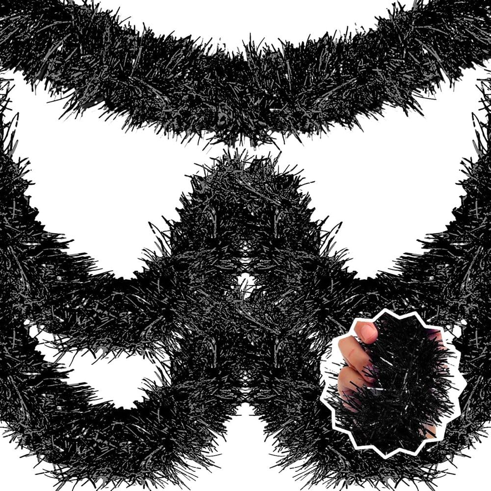 CTRLZS Christmas Tinsel Garland 50 Feet Black Foil Twist Banner Wall Hanging Streamers Backdrop for Parade Floats