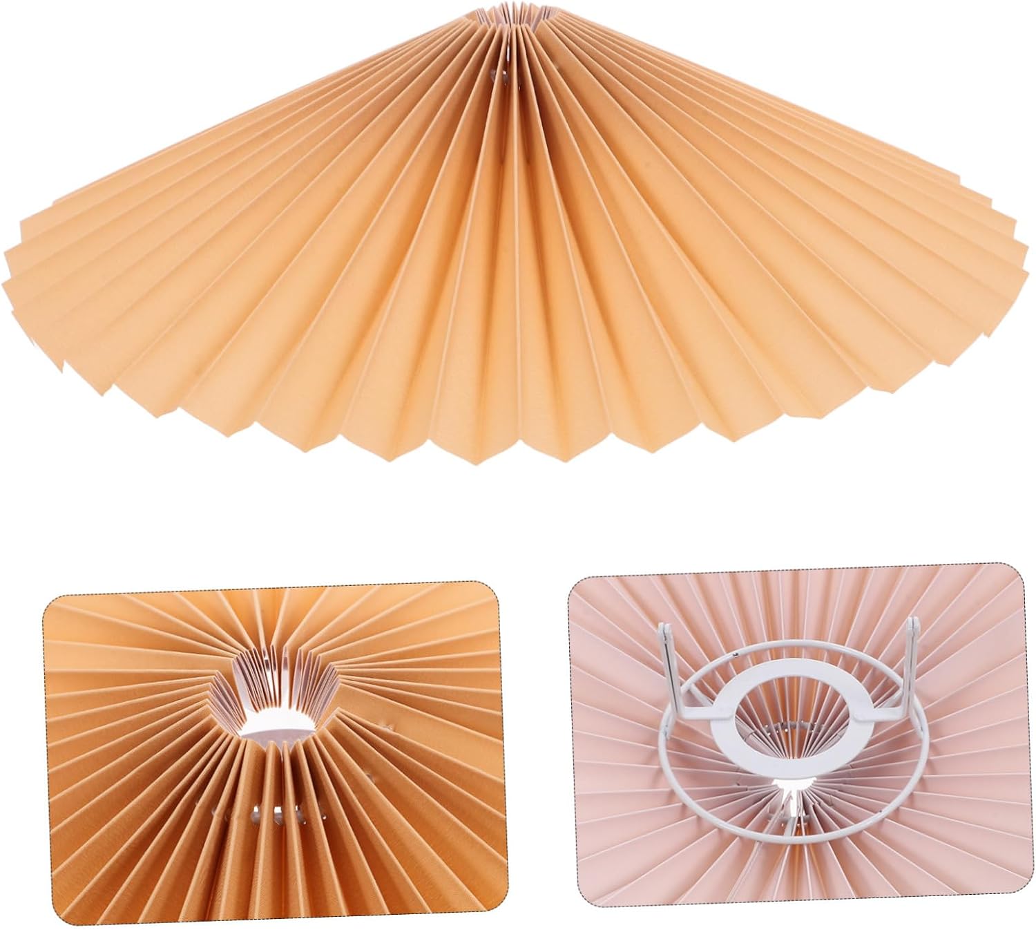 Retro Pleated Table Lamp Shade - Khaki Fabric Lampshade for Bedside, Floor & Desk Lamps - Elegant Accordion Style Light Cover