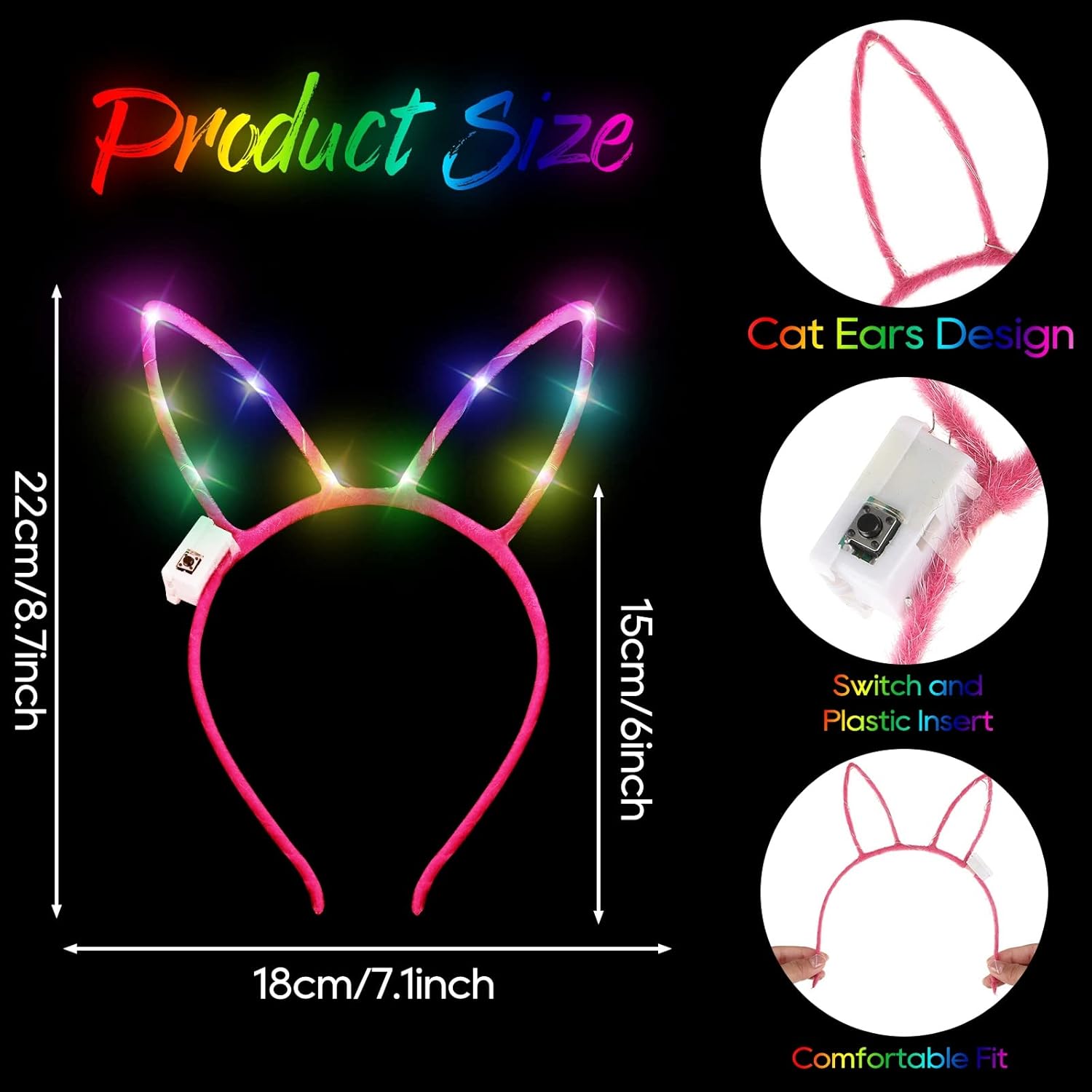 WILLBOND 40 Pcs Bunny Ears Headband Light up LED Headband Glow Hair Accessories for Women Costume Party Supply, 10 Colors