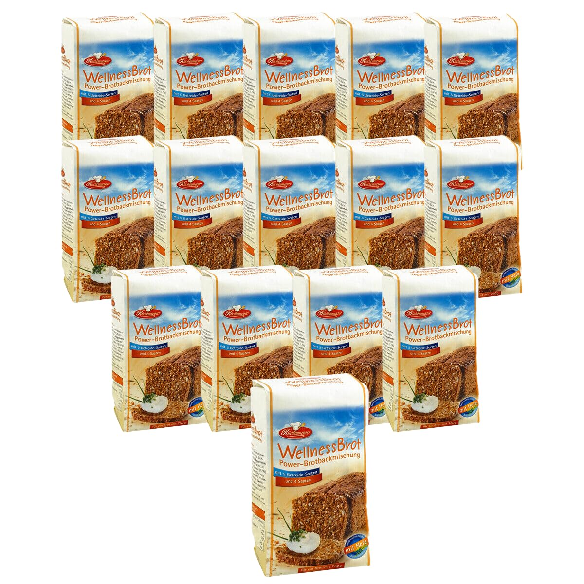 BIELMEIER KÜCHENMEISTER Brotbackmischung Wellnessbrot Power 15 x 500 g I Brotbackmischungen für Brotbackautomat & Ofen I Backmischung ganz einfach