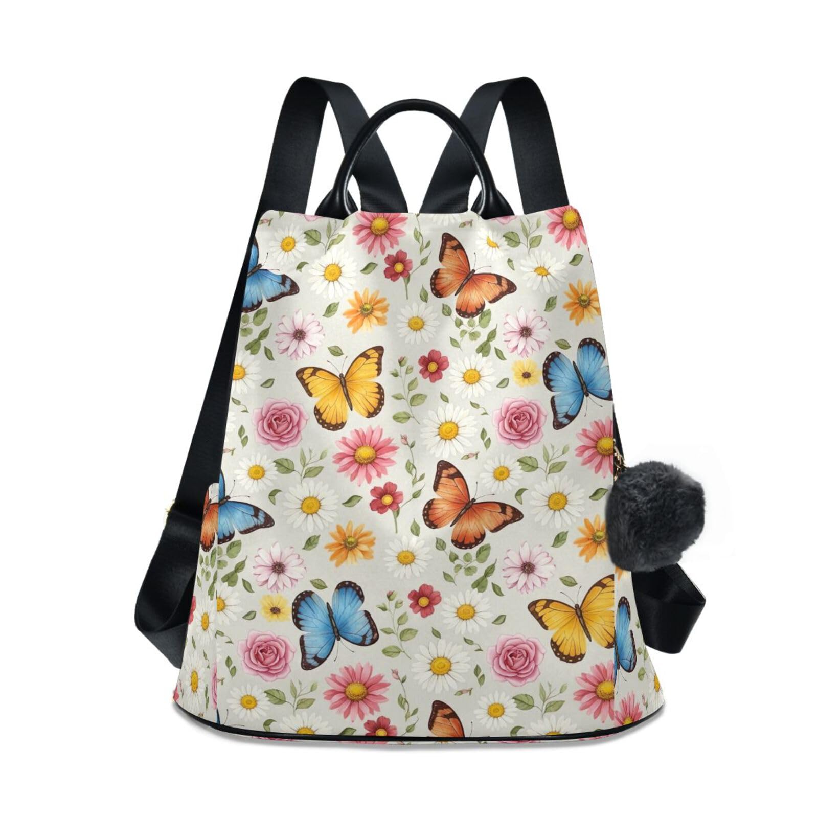 Sac à dos imprimé papillons avec fermeture éclair arrière et multiples poches - 8