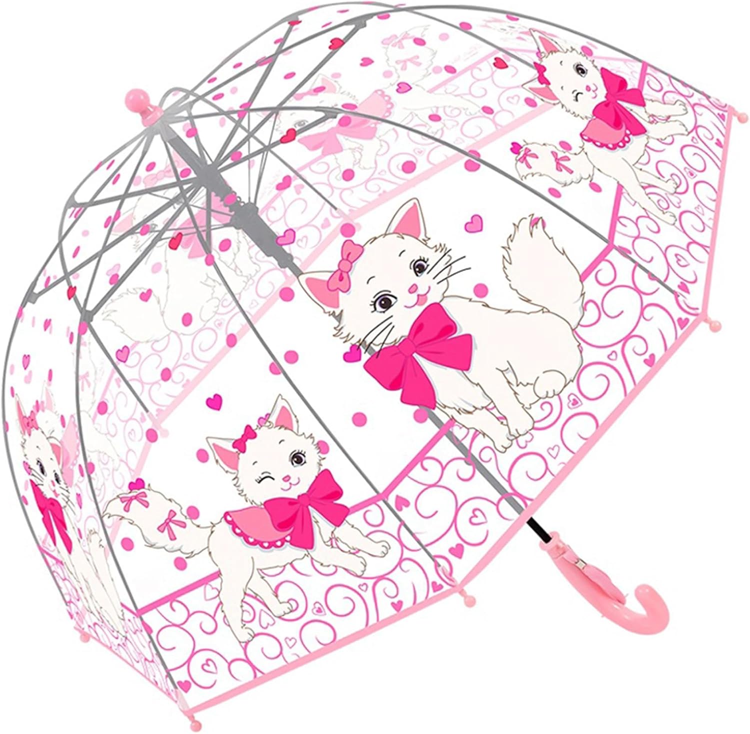 Chesoon Kid Umbrella Cute Pink Cat Pattern Clear Bubble Surface Windproof Dome Canopy Girls Aged 3-8