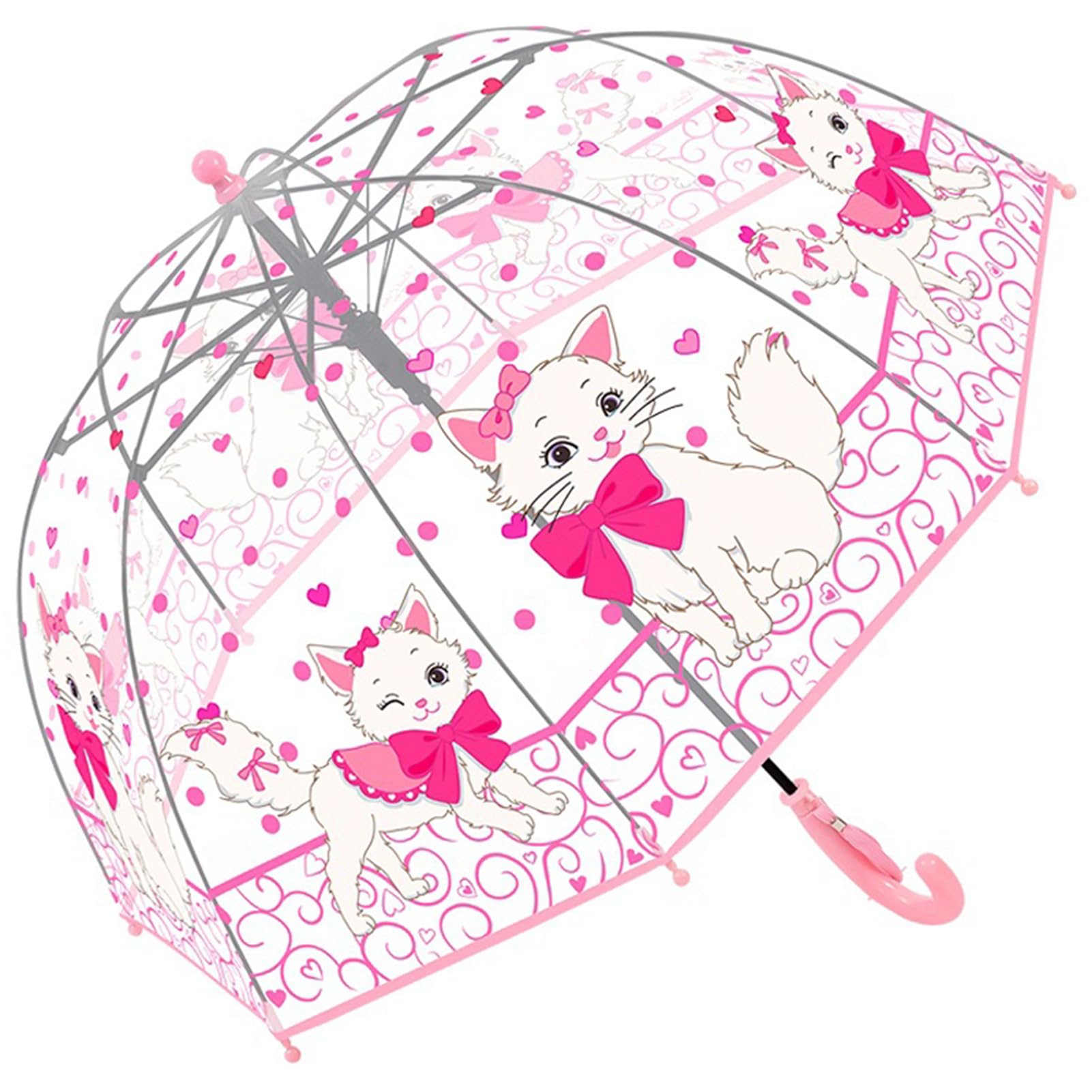 Chesoon Parapluie pour enfant Motif chat rose mignon Surface transparente en forme de bulle Toile bombée résistante au vent Filles âgées de 3 à 8 ans