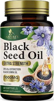 Black Cumin Seed Oil Capsules 1000mg per Serving - Premium Nigella Sativa Blackseed, Pure Natural Black Seed Oil & Antioxidant for Skin & Immune Support - Bottled in USA Supplement - 60 Softgels