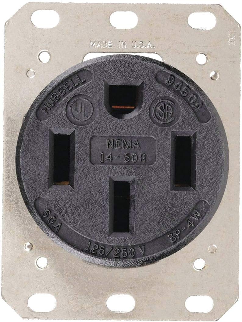 Wiring Device-Kellems 50 A, Industrial, Receptacle, Black, No Tamper Resistant HBL9450A - 1 Each