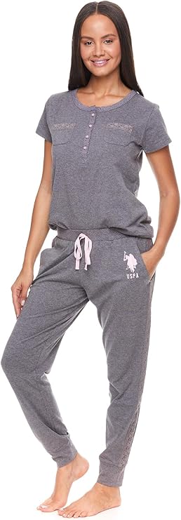 U.S. Polo Assn. Conjunto de pijama para mujer con bolsillos, camisa de manga corta y pantalones de pijama