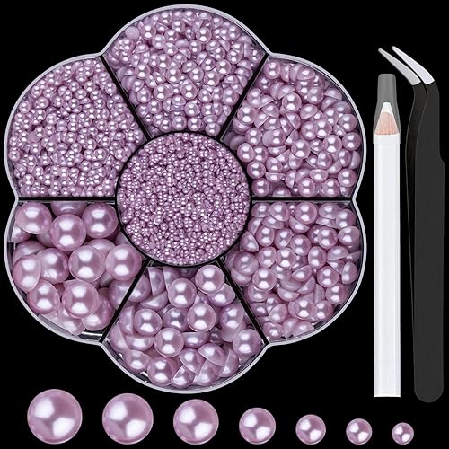 Miniatura 7 de Kit de perlas semicirculares con parte trasera plana, 11, 1 caja de 5600 piezas de perlas doradas de parte trasera plana con pinzas y lápiz