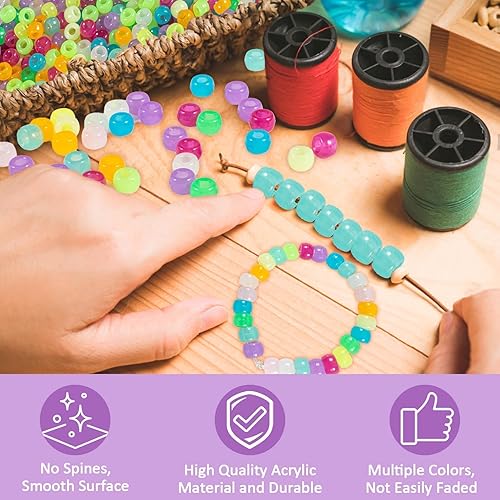 Miniatura 5 de Sukh - Cuentas de pony que brillan en la oscuridad, más de 1000 cuentas que brillan en las pulseras de 0.236 x 0.394 pulgadas (0.236 x 0.354 in)