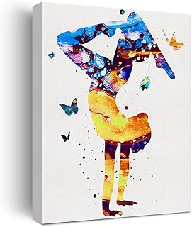 Gymnastics Tumbling Butterfly Watercolor Wall Art Gymnastics Sport Canvas Painting Prints for Home Office Wall Decor Framed Artwork Gifts(12x15 Inch)