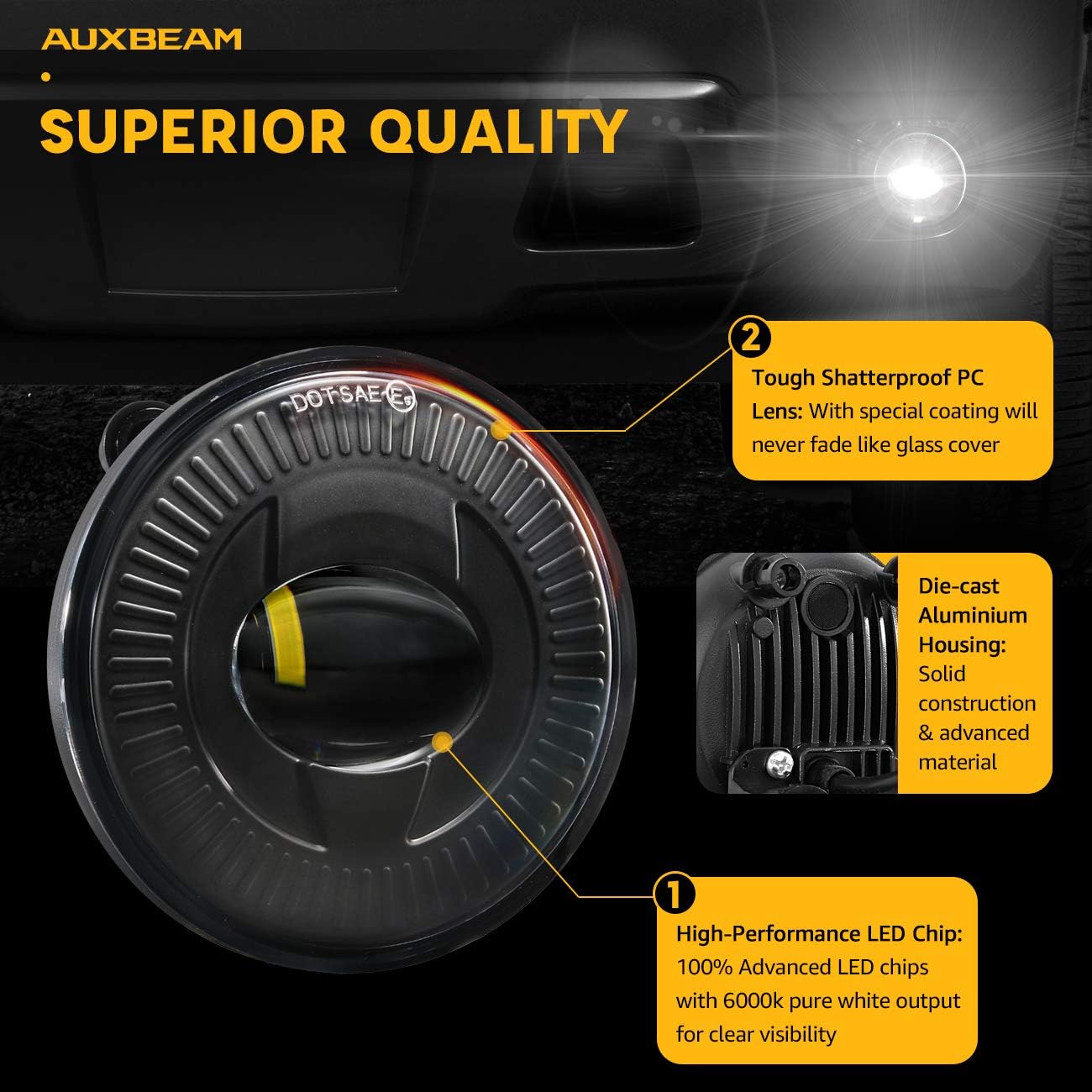 Auxbeam LED Fog Lights DOT Approved Compatible with Chevrolet Avalanche Suburban 2500, Suburban 1500 Tahoe, Camaro, Silverado, GMC Acadia, Yukon, Yukon XL, Sierra 2500 3500 Canyon, Pontiac G8 08-09
