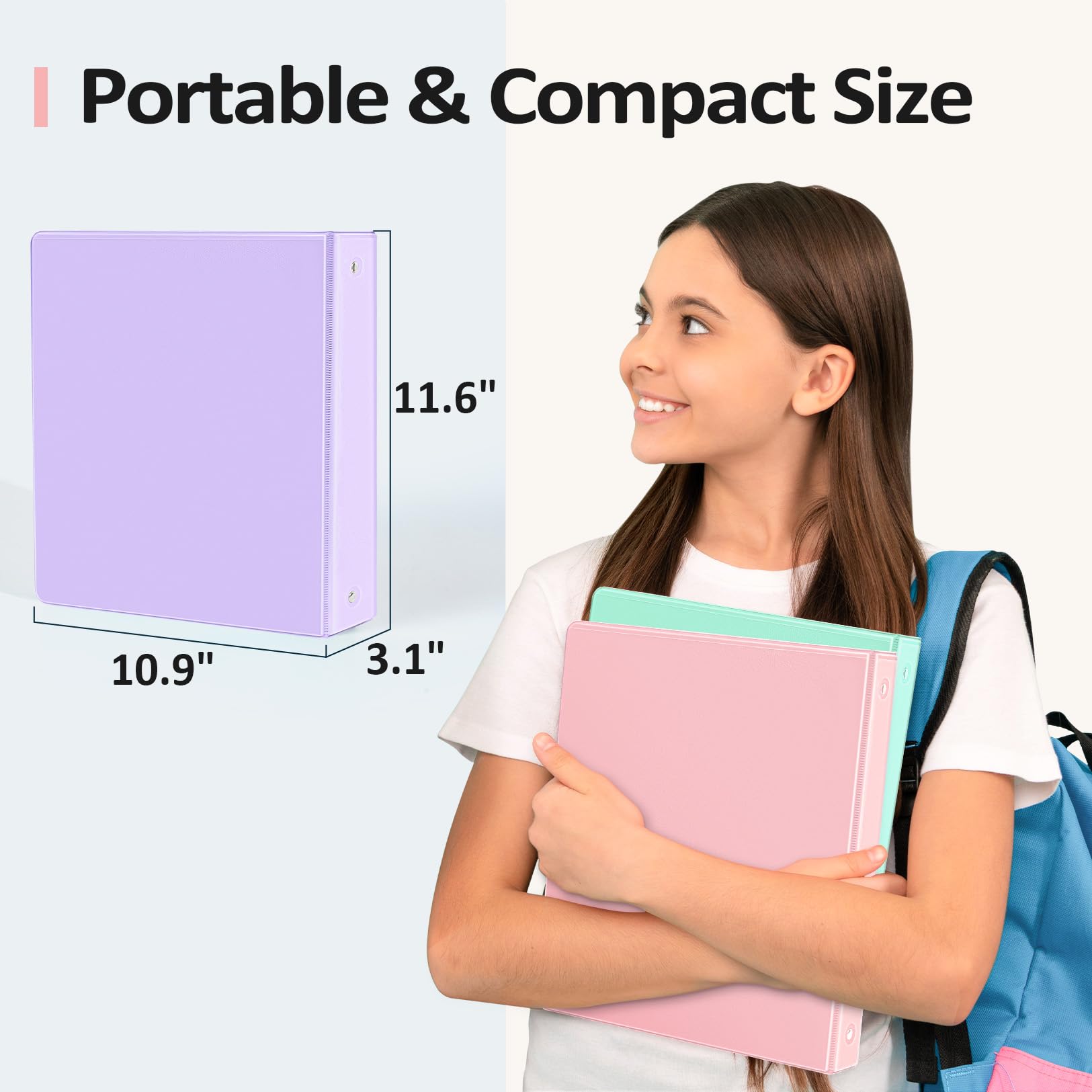 BinderX - Raccoglitore a 3 anelli extra resistente, raccoglitore ad anelli rotondi da 5 cm, adatto a 450 fogli di carta da 20 x 28 cm, copertina personalizzabile con tasche interne, grazioso