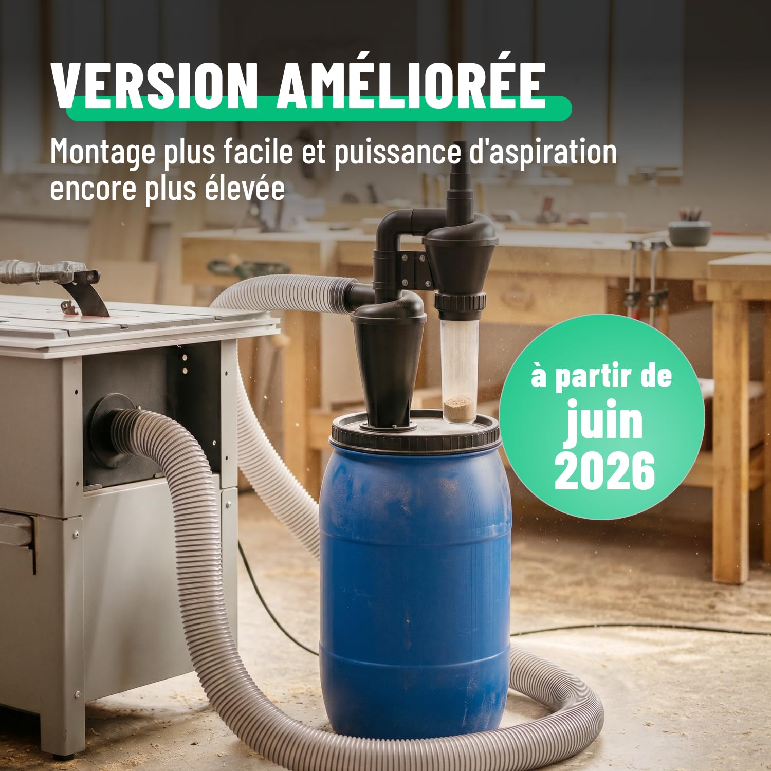greate cyclone aspirateur bois avec 2 étages - Aspiration cyclonique atelier mobile ou fixe - Séparateur de poussière kit cyclonique - Dust commander - aspirateur cyclone copeaux