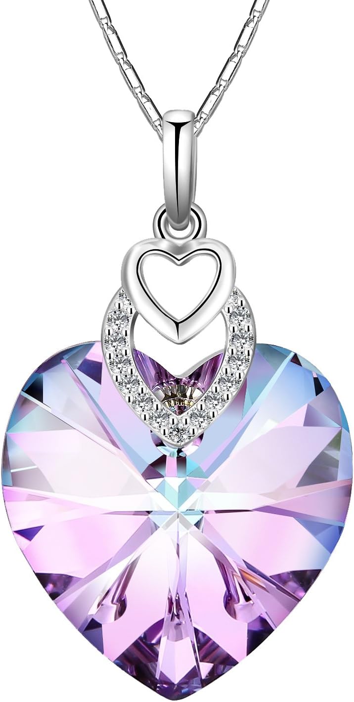 Crystal Necklace,iSuri "Love heart" Pendant Necklace Fashion Jewelry for Valentine's Day gift (Heart to Heart)