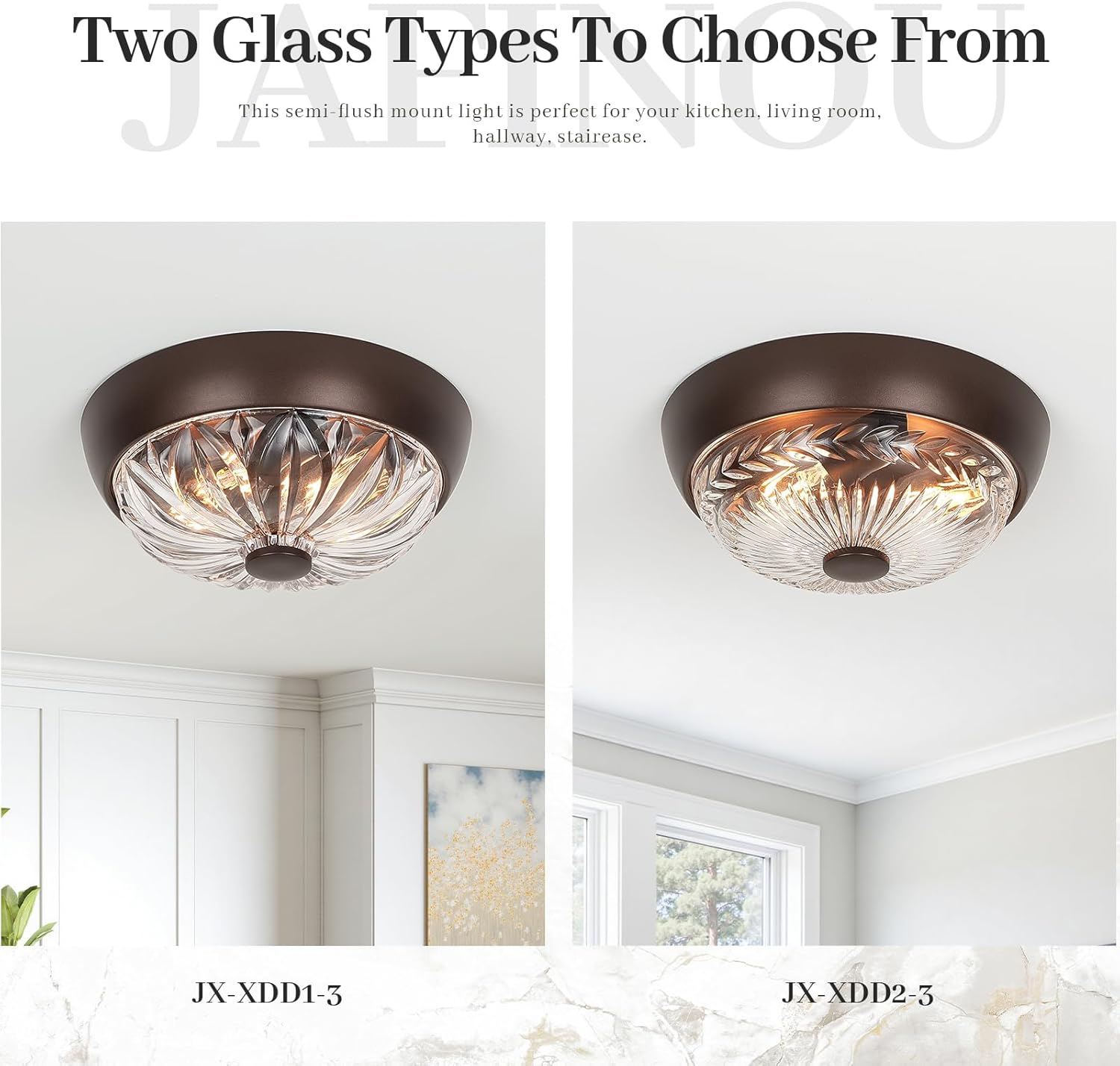 ORB Semi Flush Mount Ceiling Light, 2-Light Oil Rubbed Bronze Close to Ceiling Light Fixture, Aluminum Glass Indoor Outdoor Ceiling Lamp for Bedroom Kitchen Hallway Foyer