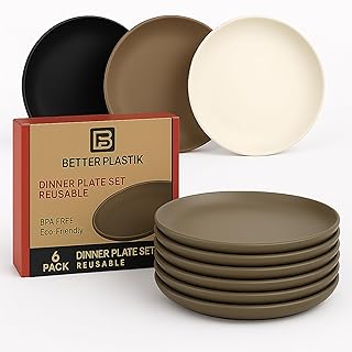 Dinner Plates Set – 6 PCS | Microwave, Dishwasher & Refrigerator Safe | BPA-Free, Eco-Friendly Plastic | Unbreakable, Lightweight & Stackable | Ideal for Adults & Kids, Easy to Clean