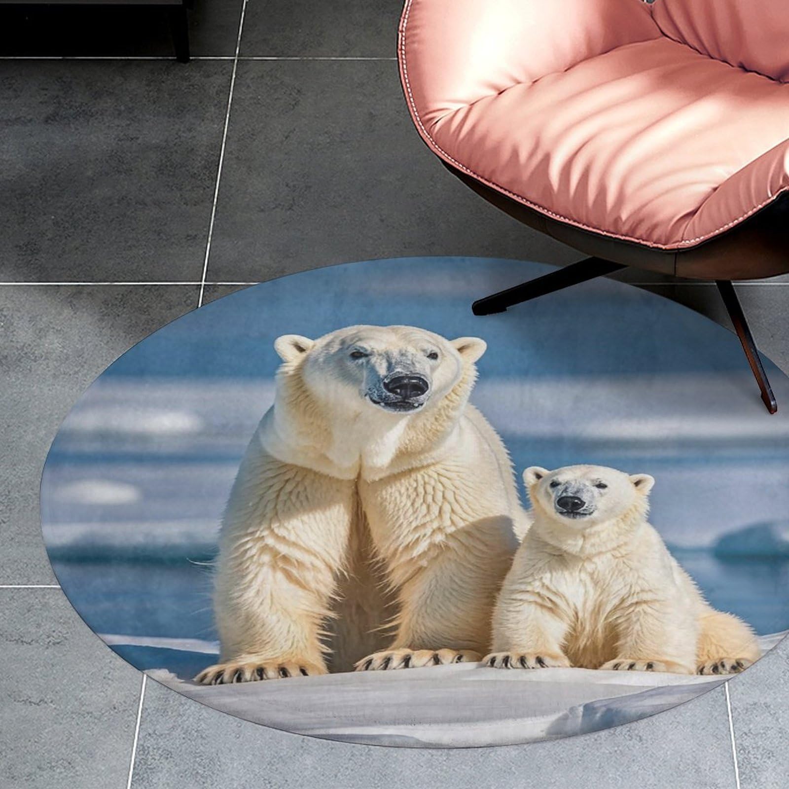 Tapis rond en velours de corail de 91 cm antidérapant et absorbant pour salle de bain
