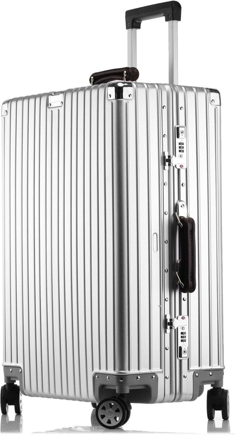 Generic OETJE Carry On Aluminum Luggage Hard Shell No Zipper Suitcase with TSA Locks Large Suitcases with Wheels (Silver gray, Carry-On 20-Inch)