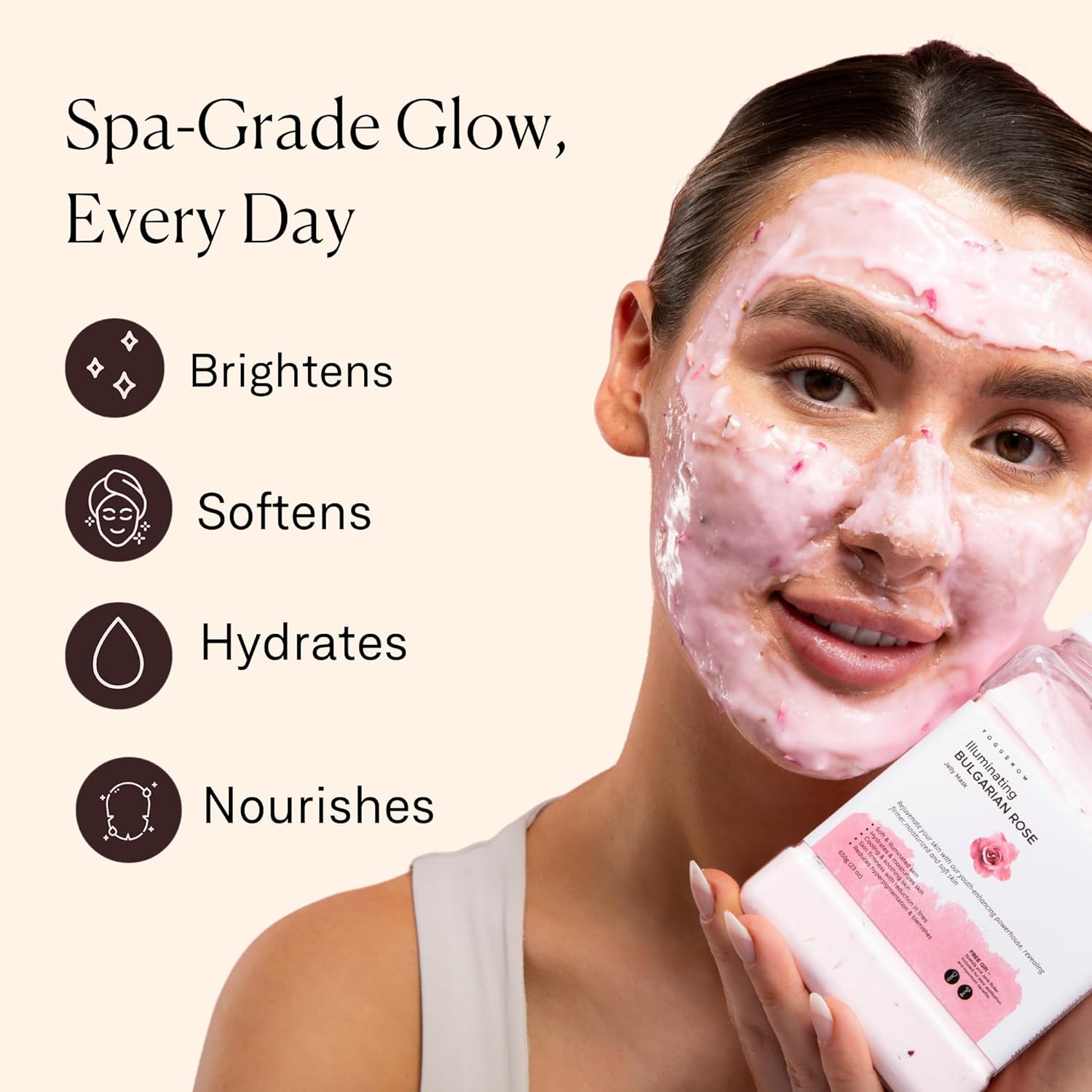 Jelly Face Mask for Facials - Bulgarian Rose Hydrating, Brightening & Nourishing Jelly Mask with Free Jade Roller & Spatula | Professional Hydrojelly Masks | Vajacial Jelly Mask Powder | 23 Oz Jar