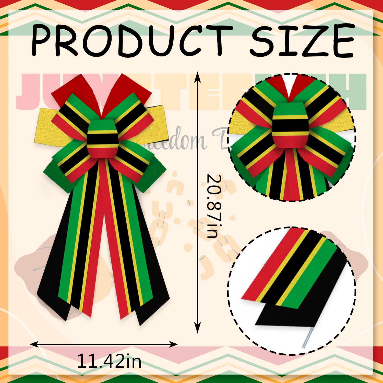 Estivaux Large Juneteenth Bows for Wreath, Black History Month Wreath Bows African American Tree Bows Black Freedom Patriotic Craft Bows for Front Door Kwanzaa Decorations