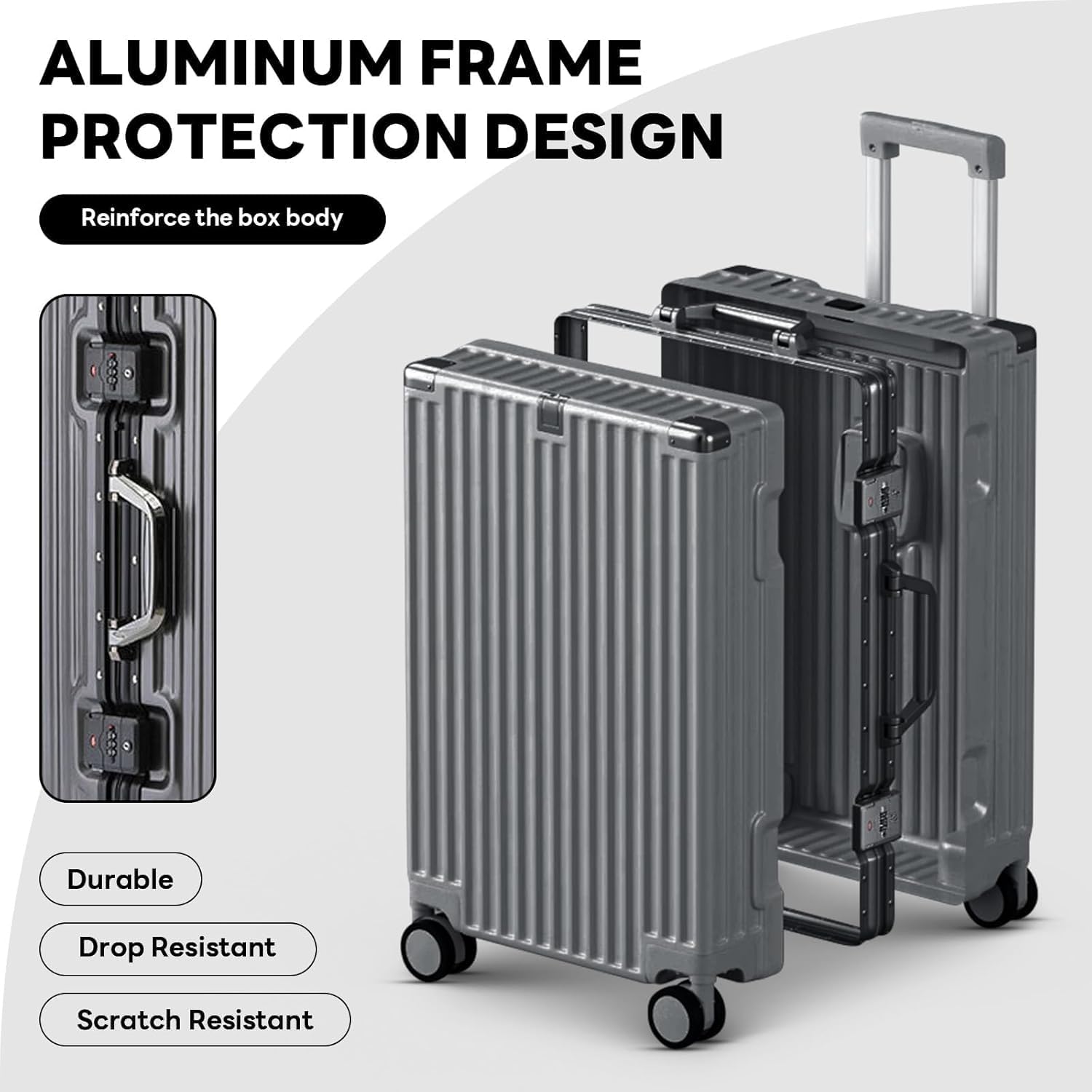 Hard Shell Carry-On Luggage, Lightweight Hardside Suitcase with 4-Wheel Spinner, USB Charging Port Cup Holder, TSA Lock, No Zipper (gray, 20inch)
