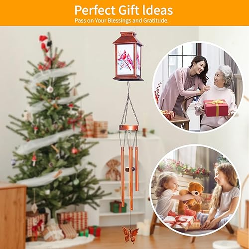 Vista 14 de JOBOSI Red Cap Green Colibrí Carillones de viento Regalos para mamá Carillones de viento Solares Colibríes Campanas de viento Brillantes Decoración