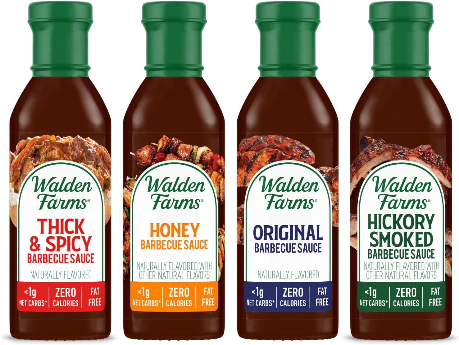 Walden Farms Barbecue Sauce Variety Pack – Thick & Spicy, Honey, Original & Hickory Smoked BBQ Sauces – Zero Calorie, Sugar Free, Keto & No Carb – 4-Pack, 12 oz Bottles
