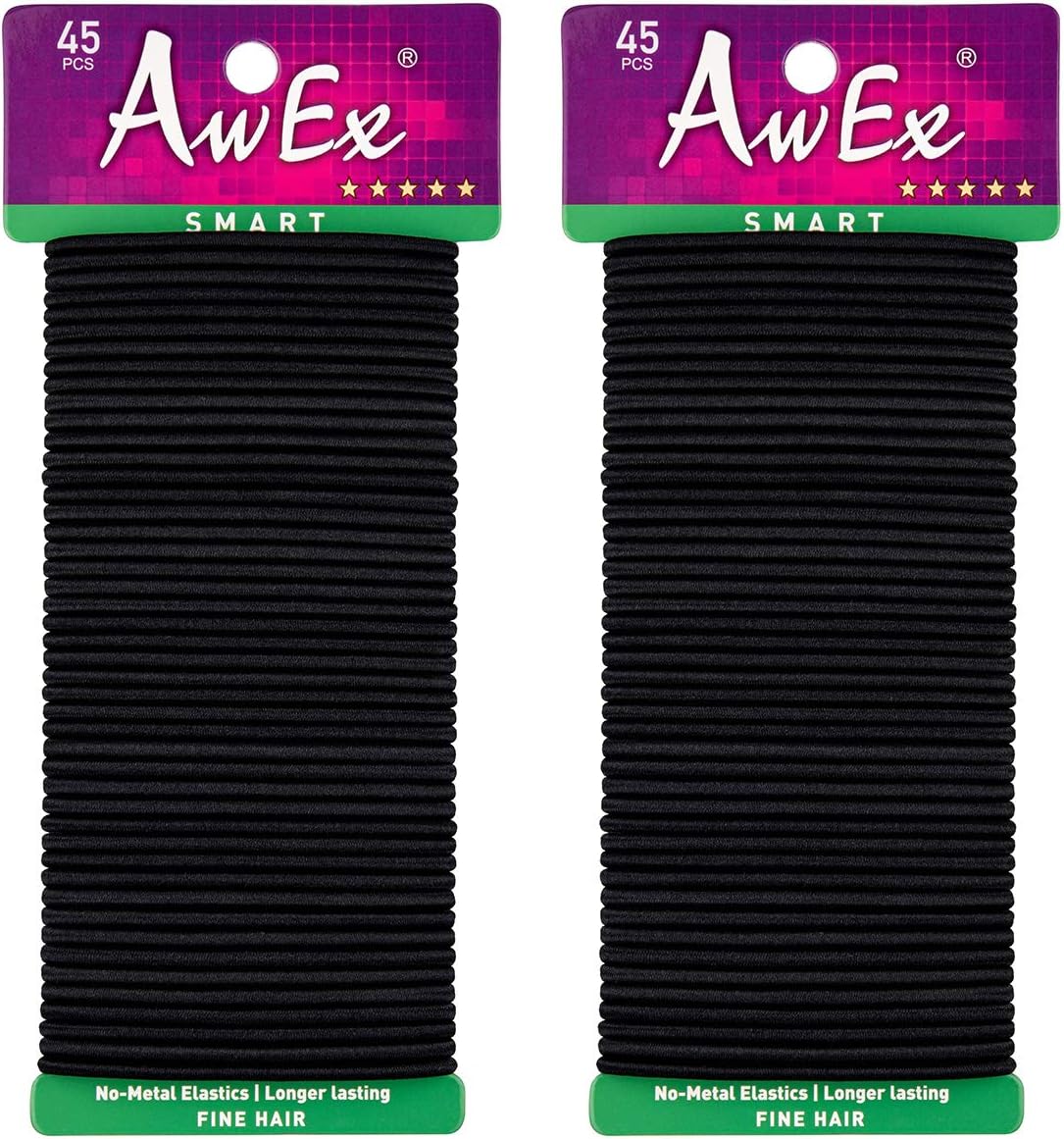 Black Hair Bands for FINE Hair,0.12 inch (3 mm) in Thickness,5.5 inches(140 mm), Regular Loop Hair Ties,No Metal Elastics,Ponytail Holder for THIN Hair
