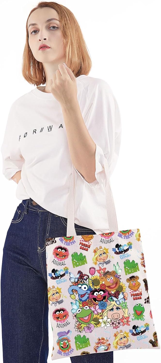 WZMPA Miss Pig Tote Bag Frog Fans Gift Foz Bear & Pepe Reusable Shoulder Bag Gonzo & Walter Merch - Image 4