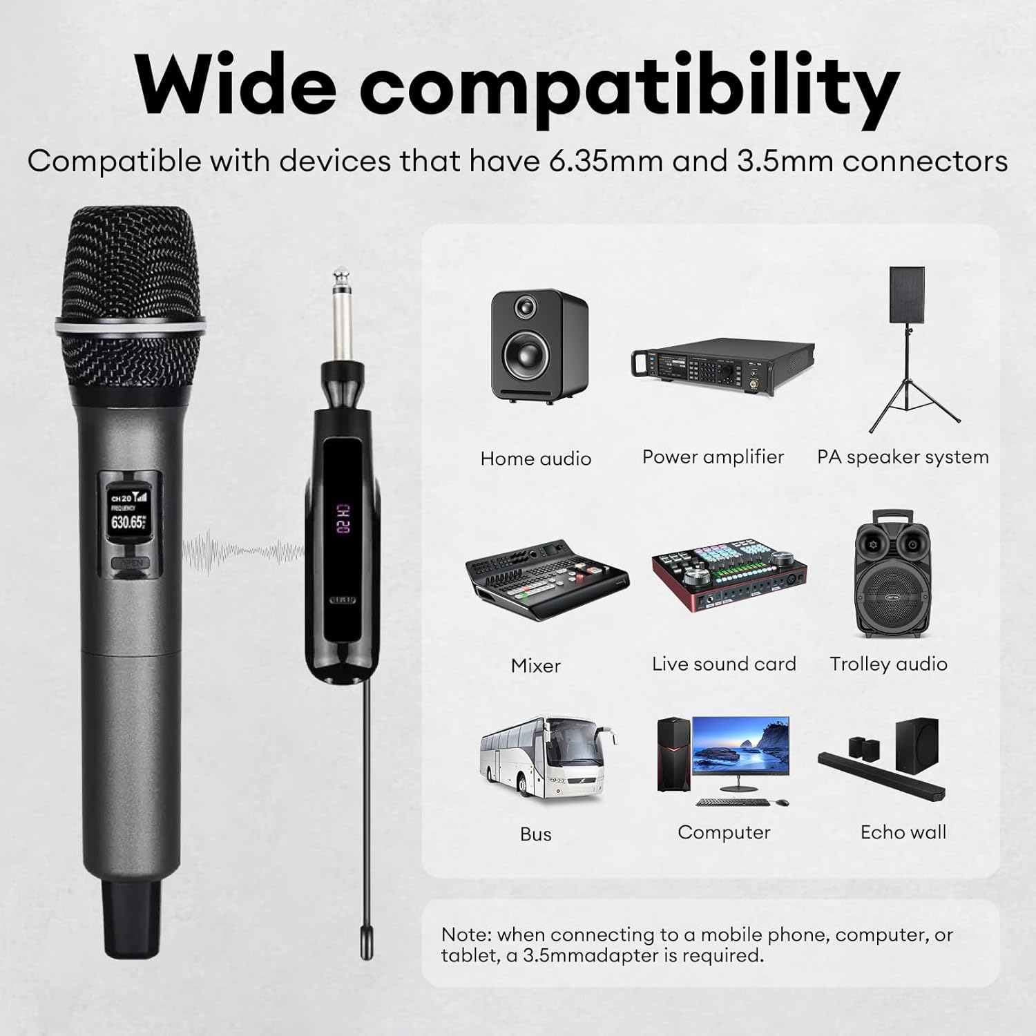 Wireless Microphones, Portable UHF Wireless Microphone with 49ft Range, Ultra-Stable Rechargeable Receiver, Low Latency, Clear Sound for Singing, Karaoke, Speech, Home Party
