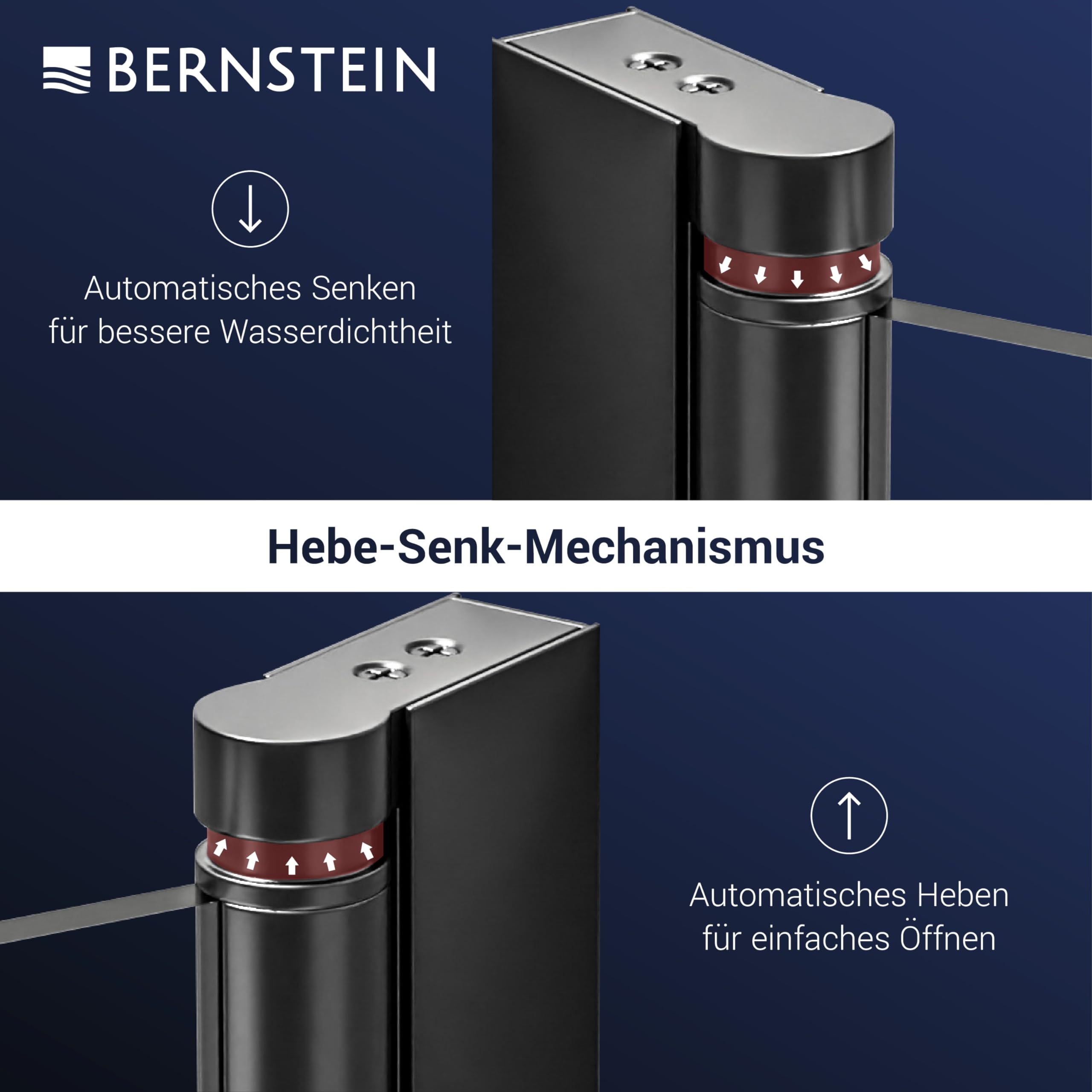 Bernstein Duschkabine EX416S 90 x 90 cm – ohne Duschtasse – ESG Echtglas, schwarzer Rahmen, Eckdusche mit Hebe-Senk-Mechanismus
