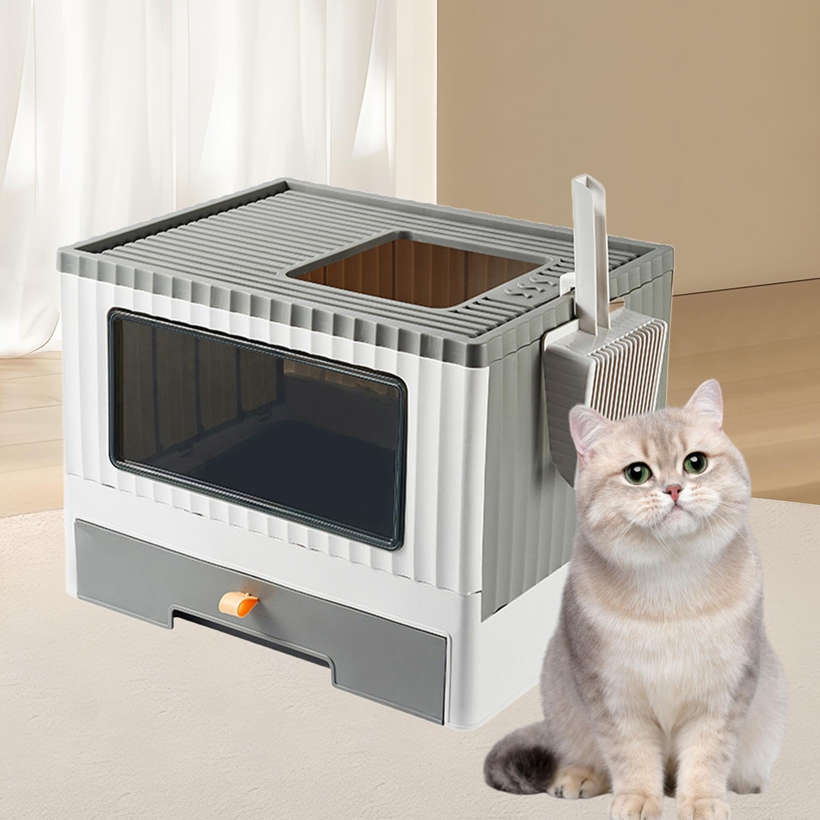 Caja de Arena para Gatos Completamente Cerrada con Tapa Bandeja Desmontable Diseño Plegable Evita Salpicaduras Fabricada en PP Adecuada para Mascotas