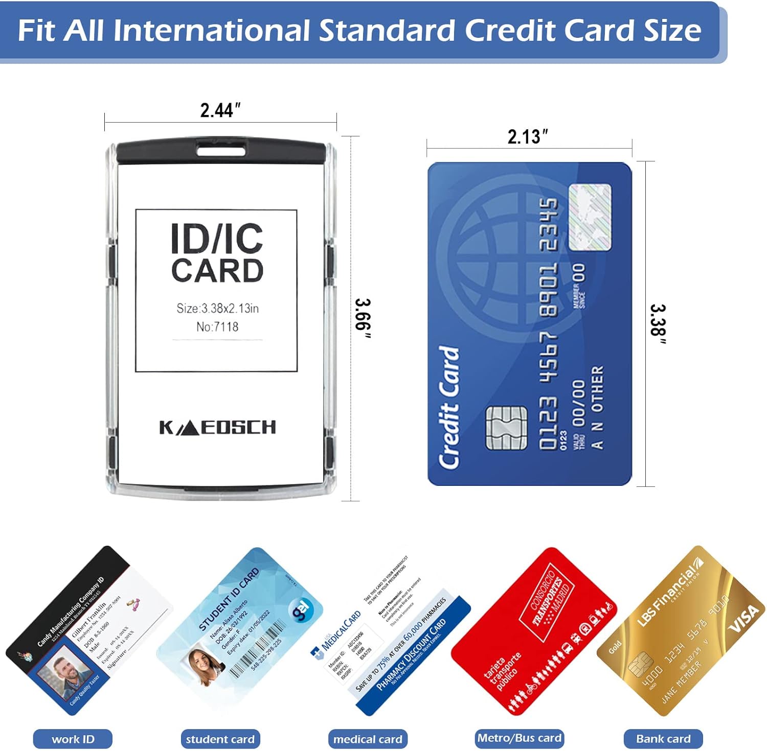 Badge Holder with Adjustable Lanyard, ID Card Holder Hard Plastic ID Badge Holder Heavy Duty, KMEOSCH 2 Vertical ID Card Name Badge Holders (Black, Top Load) - Image 3