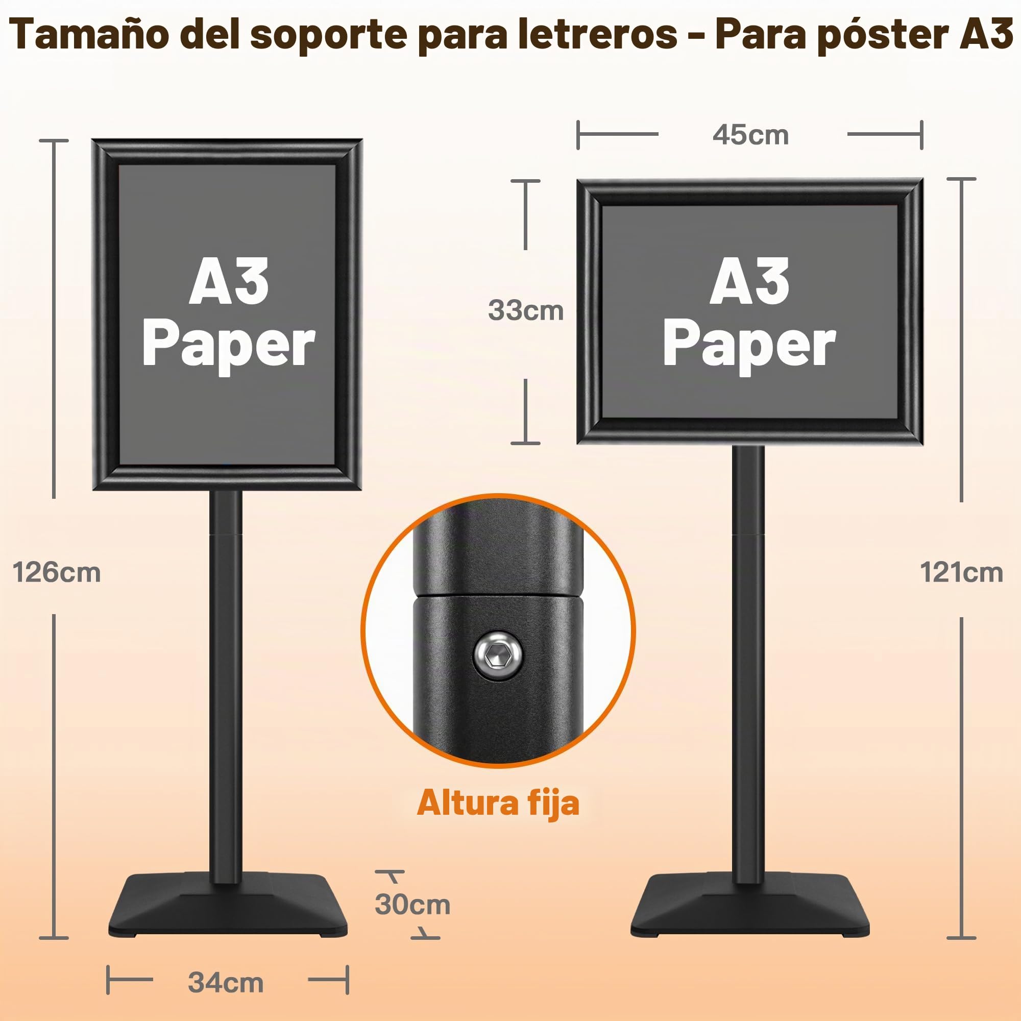 A3 Cartel de pie, ajustable Menú Aviso soporte de exhibición con base de hierro fundido de alta resistencia, publicidad, ventas, señalización Snap Frame Display Stand, Negro