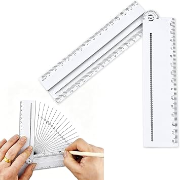 12 Folding Ruler & Protractor,Adjustable Geometry Measuring Tool,Art Circle Maker,Multi Ruler for Angle Measurement, Geometry, Math, Drafting etc,1 Piece.