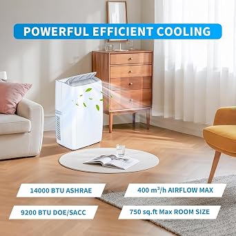 Portable Air Conditioners 14,000 BTU, Air Conditioner Portable With 24H Timer, Window Kit Included, Ultra Quiet AC Unit for Large Room Indoor, 750 Sq.Ft Capacity, White