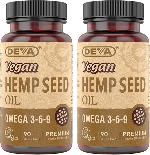 Deva Aceite de cáñamo de vitaminas veganas Omega 3 6 9 90 cápsulas veganas paquete de 2