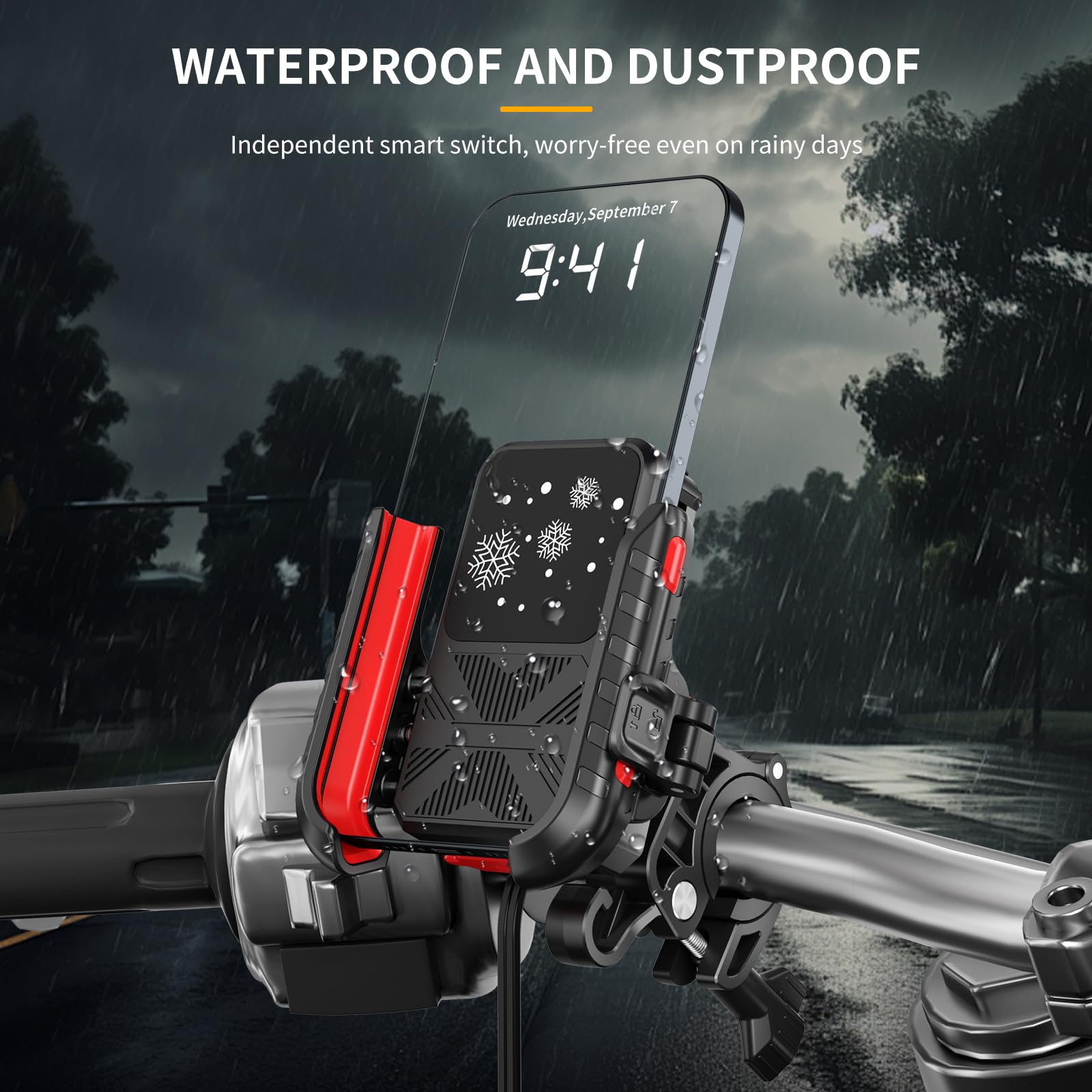 Staffa supporto per supporto smartphone universale antiurto per motocicli dotata sistemi avanzati controllo della temperatura, supporto raffreddamento a semiconduttore