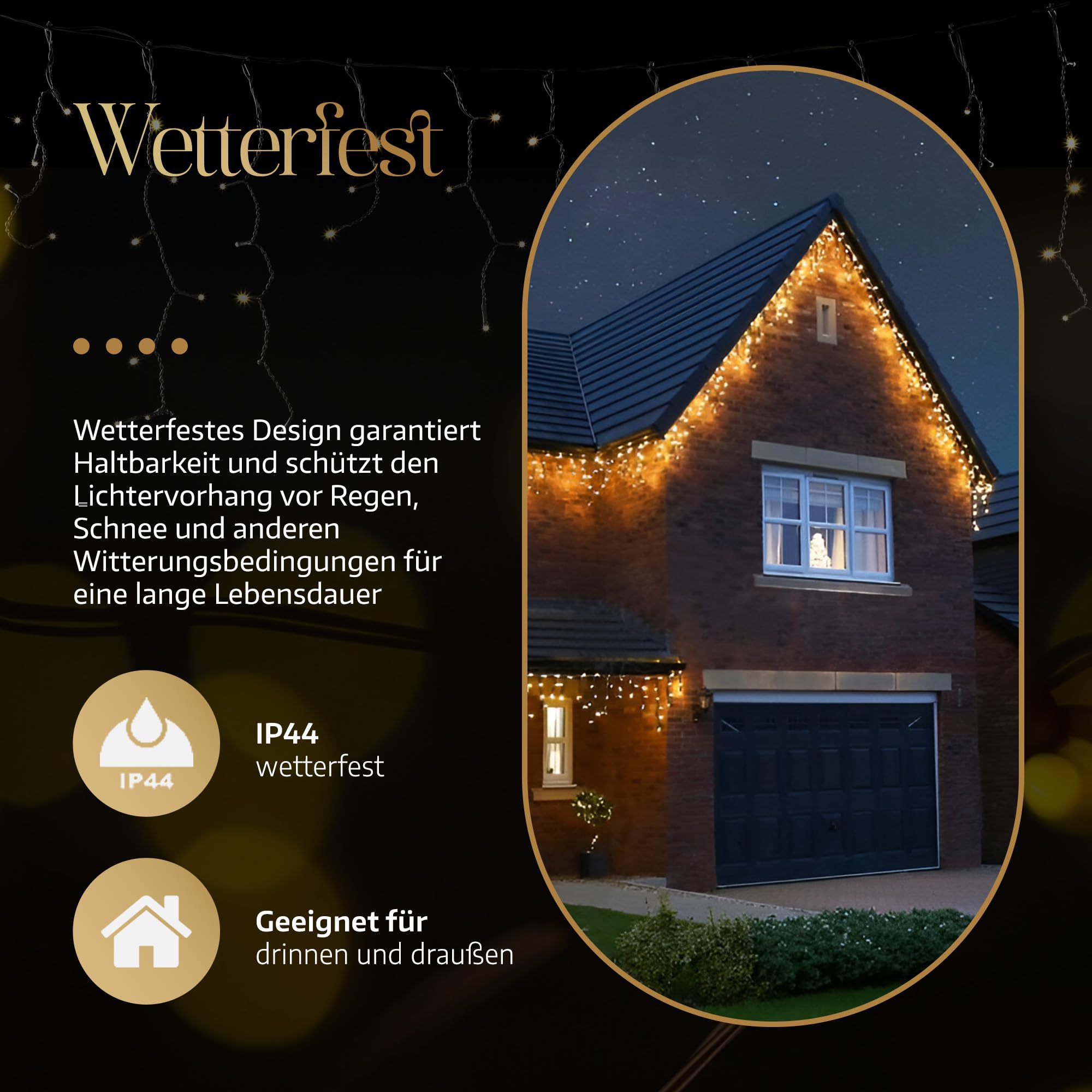 Meisterhome 400 LED Eisregen - 8m + 5m Zuleitung - mit Timer und 8 Beleuchtungsmodi - Eiszapfen Innen und Außen - für Party, Hochzeit, Balkon, Garten Deko - Warmweiß