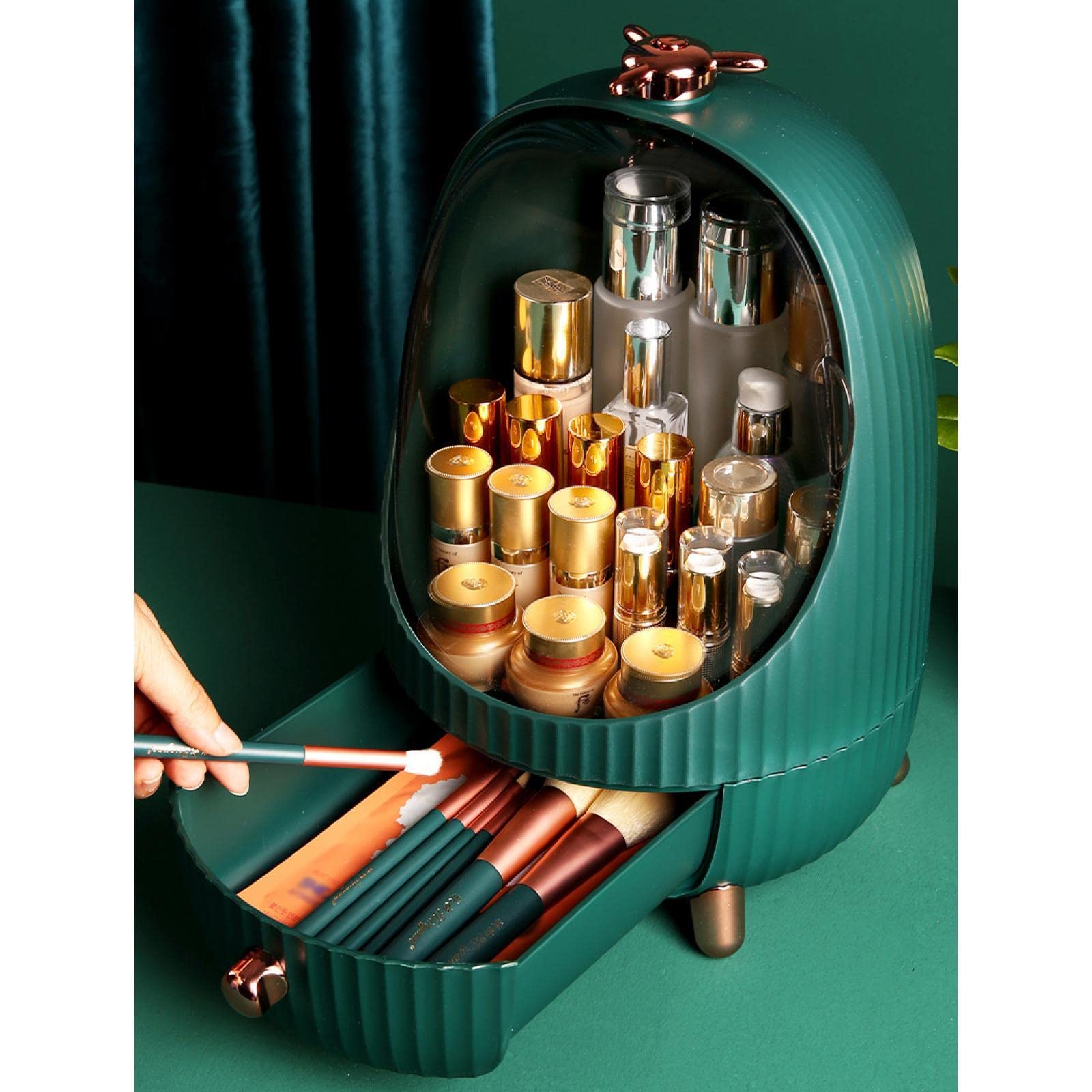 Caja de Almacenamiento de cosméticos Transparente Organizador de cajón de Maquillaje Caja de Maquillaje de joyería Contenedor Caja de Almacenamiento de Belleza de Escritorio Verde