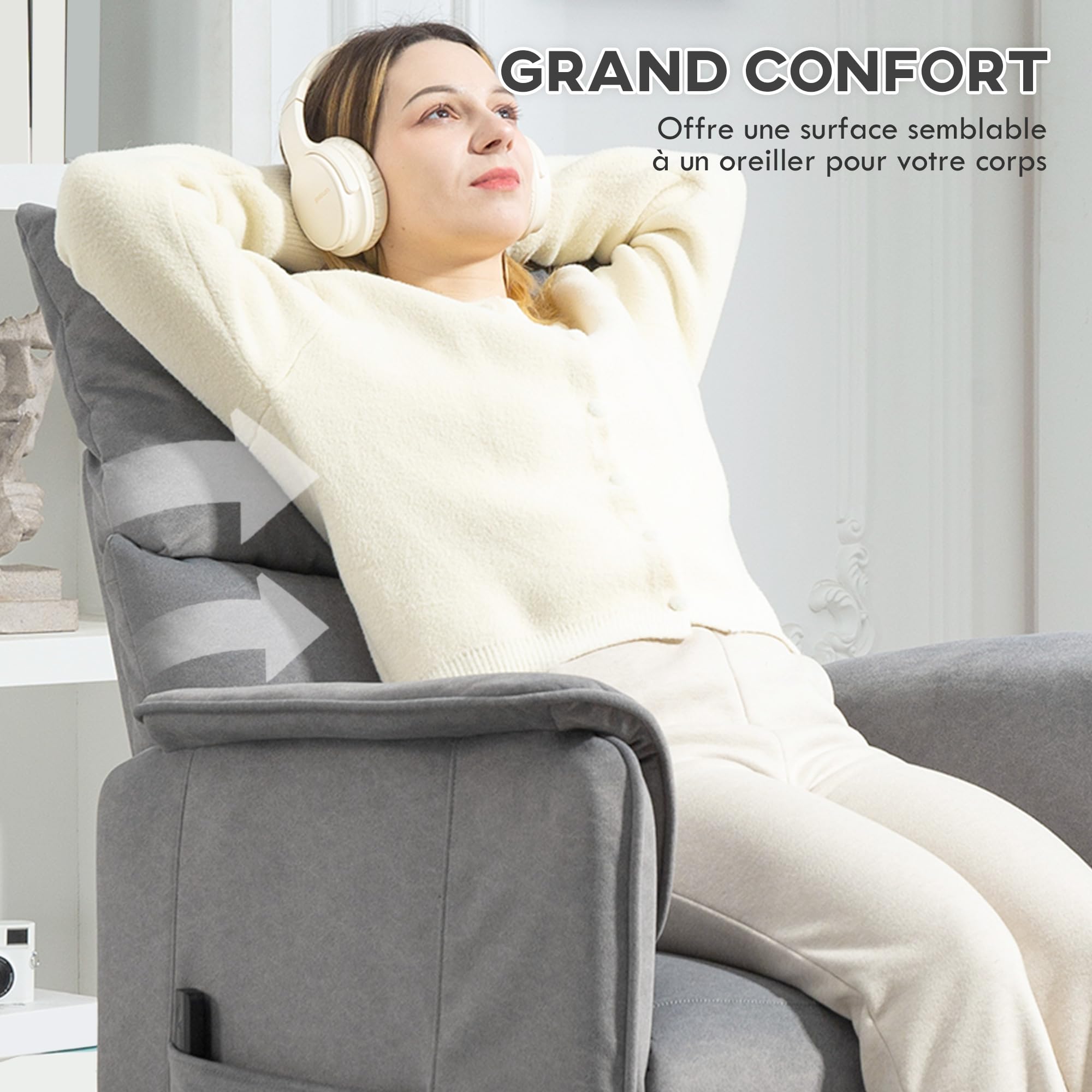 HOMCOM Fauteuil Relax électrique Fauteuil de Relaxation inclinable Ultra Silencieux avec Fonction mémoire, Repose-Pieds rétractable, télécommande, Chaise TV pour Chambre Bureau Home cinéma, Gris